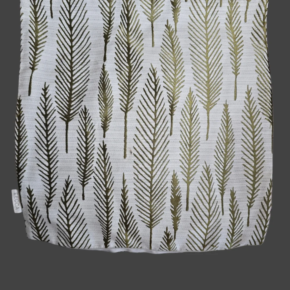 Leaf Patterned Fabric Zipper Pillow Cover in White and Green